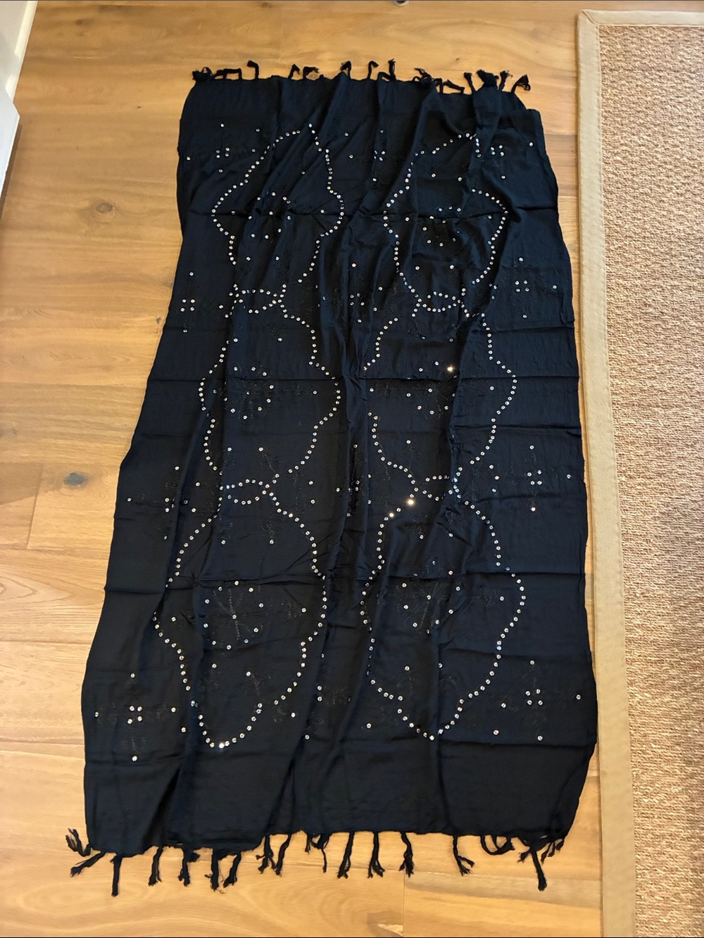Black Beaded Fringe Swim Coverup/Sarong
